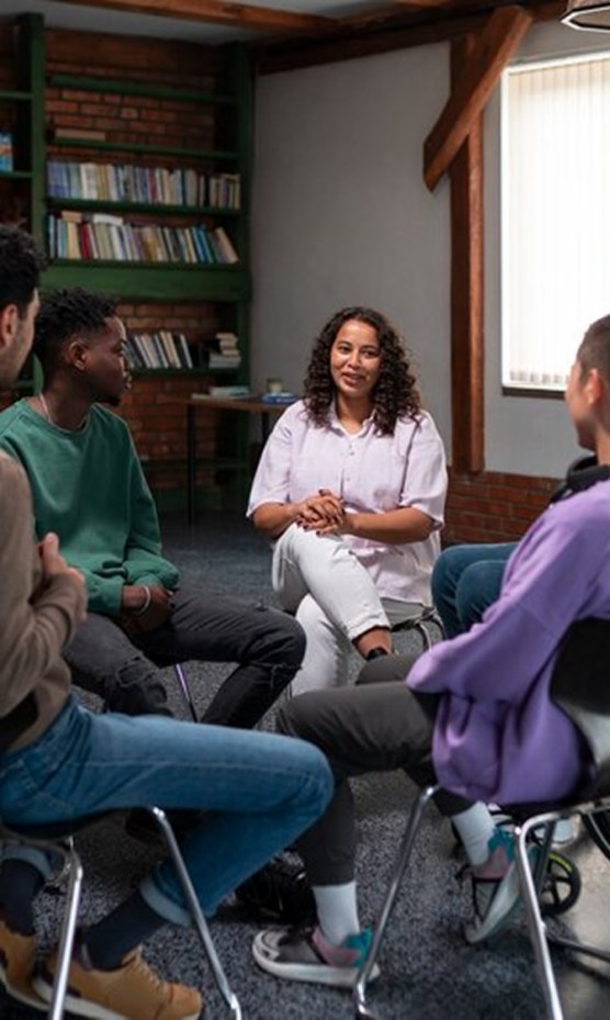 A supportive group in conversation